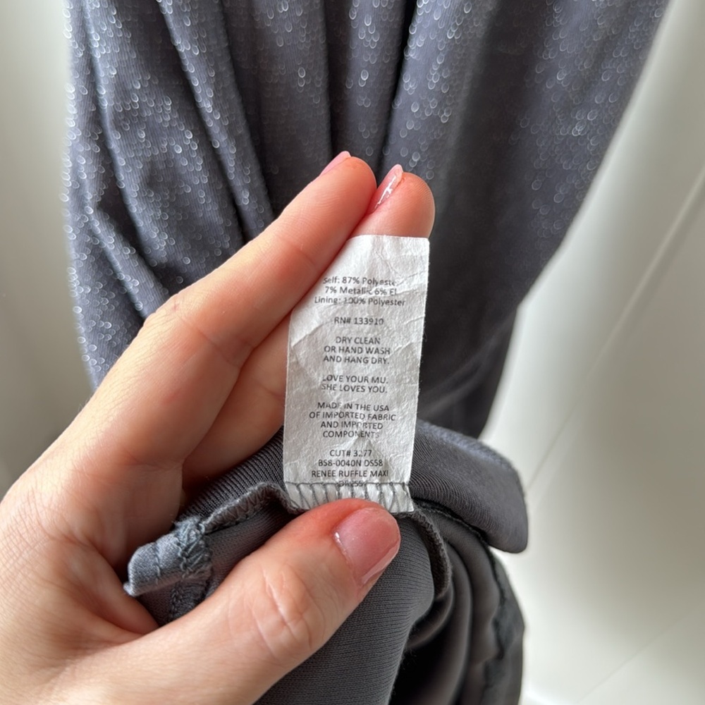 Show Me Your Mumu Renee Ruffle Maxi Dress Dancing Queen Smoke Grey Bridesmaid - Picture 8 of 10